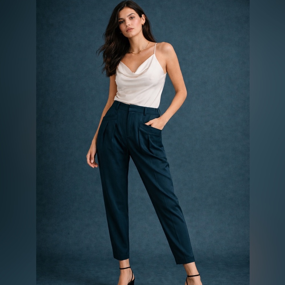 HELMUT LANG DARK TEAL PEGGED LEG ZIP ANKLE PANTS SIZE 4